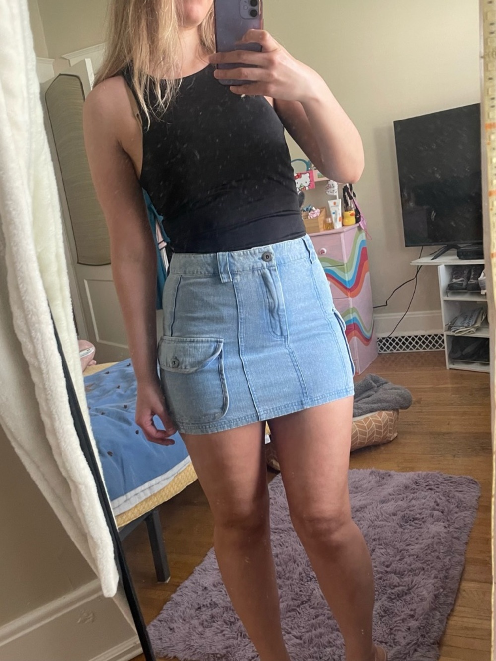 Altar'd State Light Blue Denim Pocket Mini Skirt